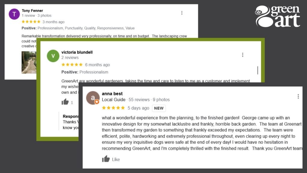 3 5 star GreenArt Google Reviews from last 6 months